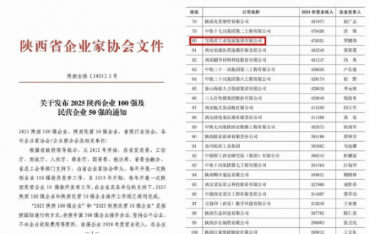 喜报 —— 宝鸡市工发集团荣登“2025陕西100强企业”榜单
